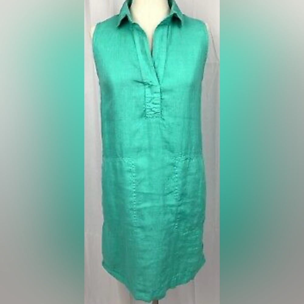C&C California Dress Size 6 Aqua Marine
Sleeveless Collared V Neck Pure Linen